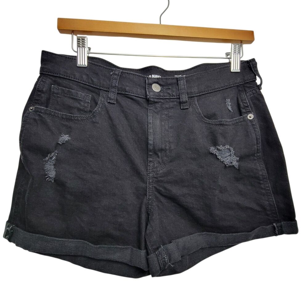Old Navy Black Distressed Cuffed Boyfriend Shorts Size 4